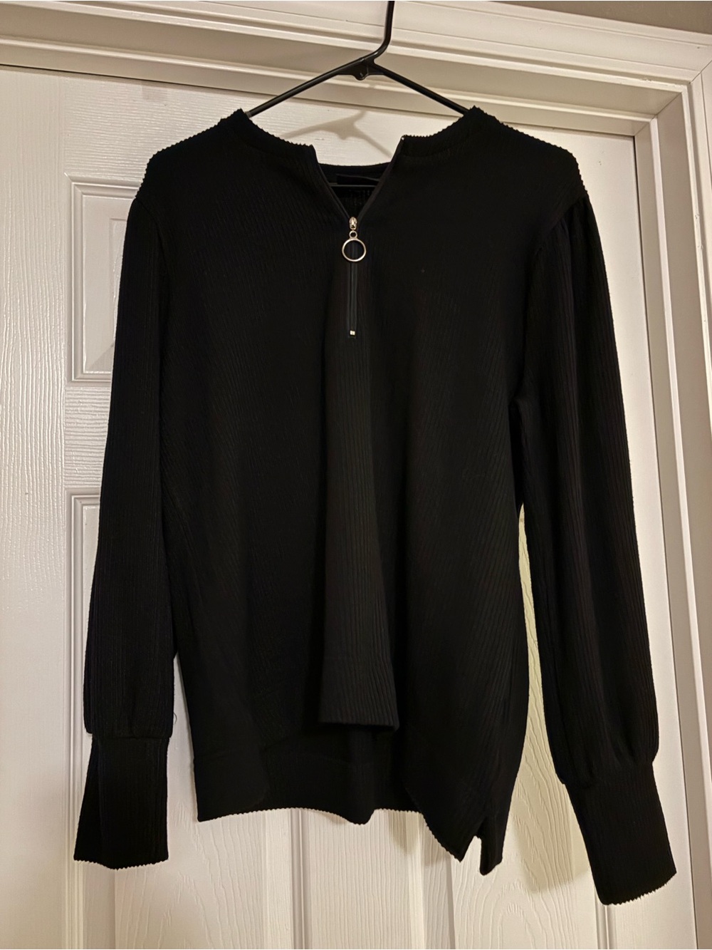 Woman’s Black Ribbed Half-Zip Sweater